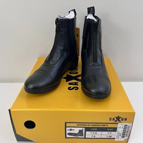 Saxon Syntovia Zip Paddock Boots - Black Equestrian Boot Womens - Picture 2 of 10